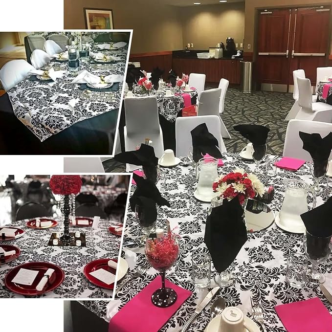 Efavormart Black Damask Flocking Square Tablecloth Overlay 60"x60" Square - Image 5