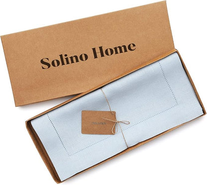 Solino Home 100% Pure Linen Table Runner Light Blue Hemstitch, 14 x 156 in | - Image 5