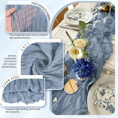 4 Pack Cheesecloth Table Runner 10FT Dusty Blue Table Runner Boho Gauze Cheese - Image 3