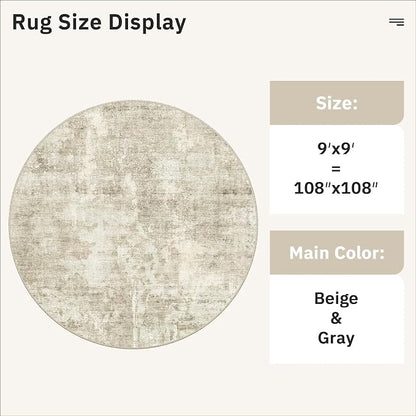 Soalmost 9x9 Beige Gray Round Rug 9ft Living Room Circle Rug Vintage Round Area - Image 5