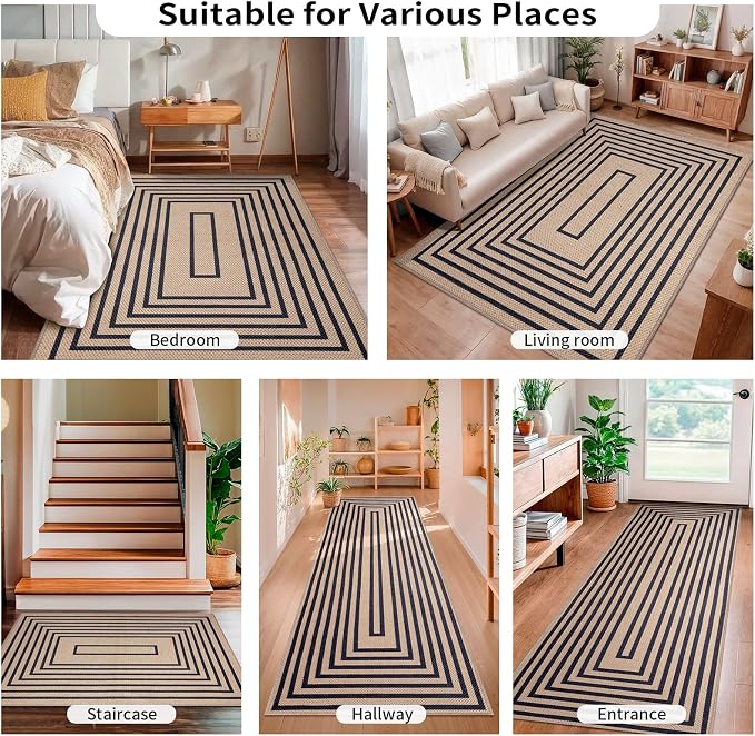 Tangsoo Geometric Easy Jute Rug 2x3 Washable Rug, Small Area Rug - Image 7