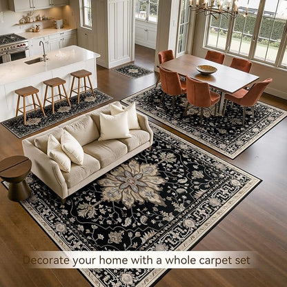 RELEANY Area Rugs 7'x9' Washable Non-Slip, Floral Vintage Distress Medallion - Image 4