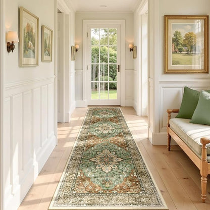 RELEANY Area Rugs Runner 3'x9' Washable Non-Slip, Floral Vintage Distress - Image 2