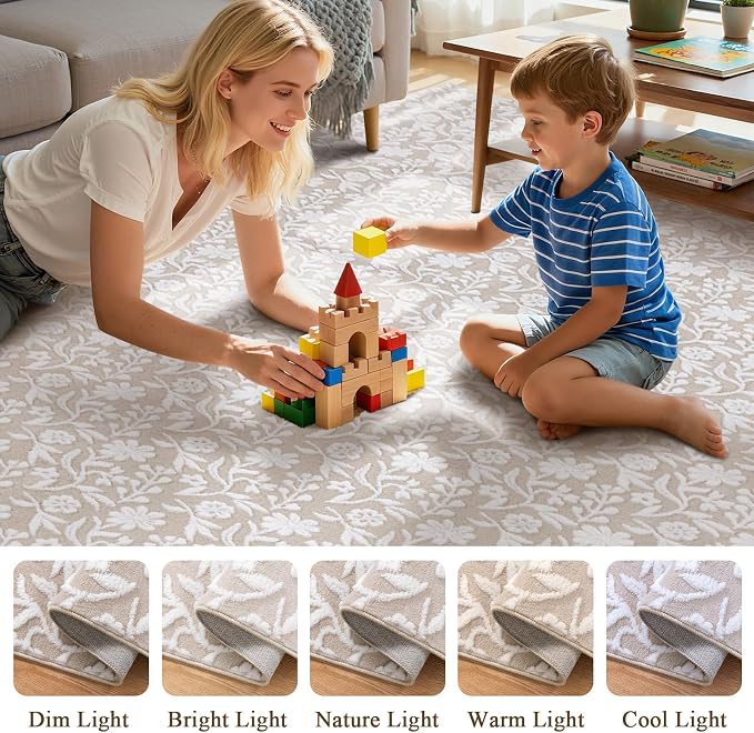 Vaukki 5x7 Area Rug for Living Room, Soft Fluffy Washable Modern Floral Indoor - Image 7