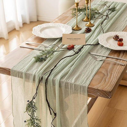 3Pcs Sage Green Cheesecloth Table Runner 120 Inches by KEKETOARRANGE