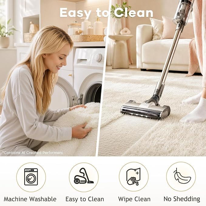Ophanie 3x5 Oval Ivory Rugs for Bedroom Living Room Washable, Fluffy Fuzzy - Image 6