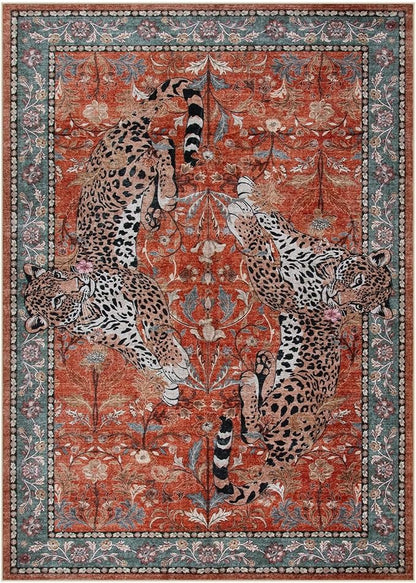 Moynesa Leopard 5x7 Area Rug, Boho Washable Living Room Rug, Non Slip Rugs - Image 2