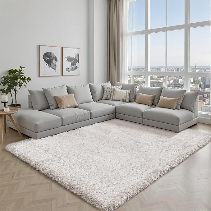 Area Rug for Living Room Bedroom: 6x9 White Soft Fluffy Shag Upgrade Non-Slip - Image 7
