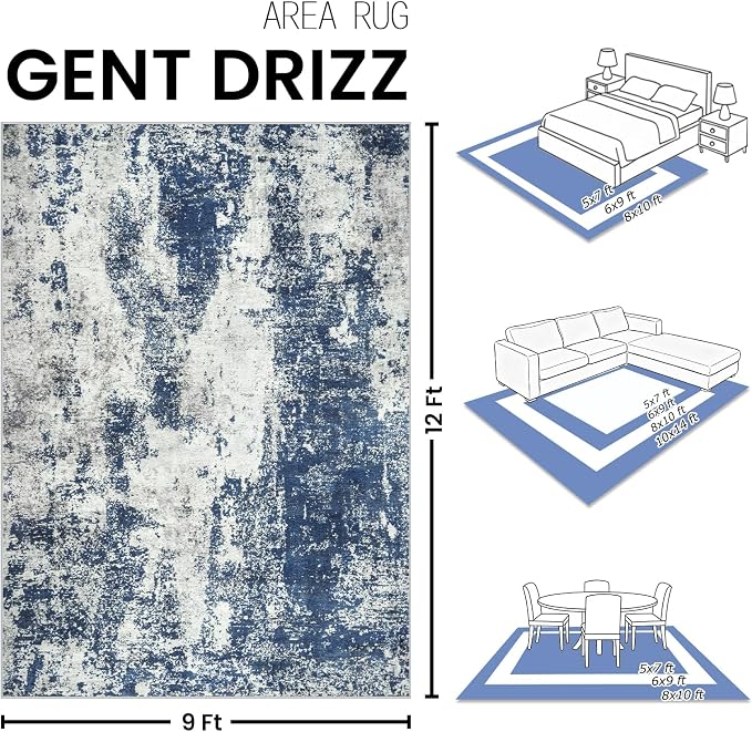 Area Rugs 9x12 Living Room: Large Soft Washable Rug Modern Abstract Anti-Skid - Image 2