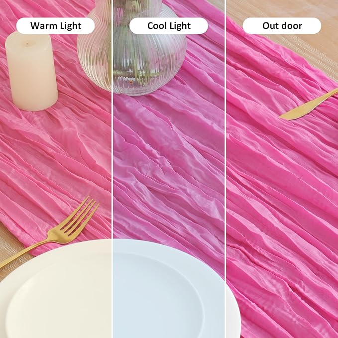 Asee'm 12pcs Hot Pink Cheesecloth Table Runner Summer 10FT Fuchsia Gauze | Boho - Image 8