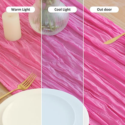 Asee'm 3pcs Hot Pink Cheesecloth Table Runner Summer 10FT Fuchsia Gauze | Boho - Image 8