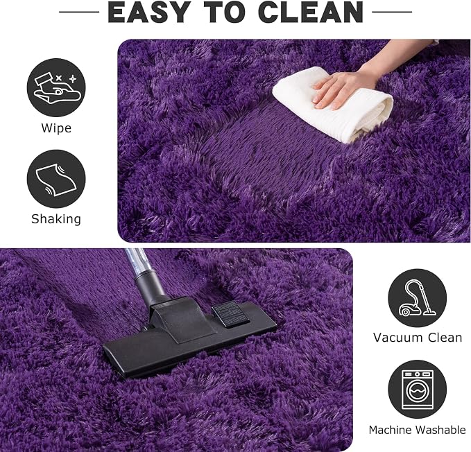 5x7 Purple Rug for Living Room, Soft Fluffy Shaggy Rugs for Bedroom, Modern - Image 7