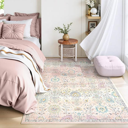 Lahome Pink Rug for Girls Bedroom 5x7, Soft Washable Floral Area Rug, Boho Non - Image 8