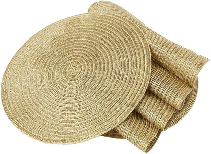 SHACOS Glitter Gold Round Braided Placemats Set of 8 Sparkle Washable 15 inch - Image 7