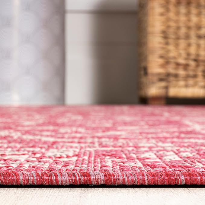 JONATHAN Y Boho Medallion Indoor Outdoor Round Area Rug 5 Ft Fuchsia/Light Gray - Image 4