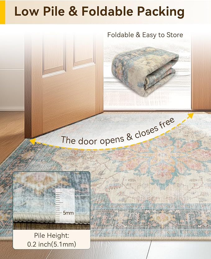 RELEANY Area Rugs 6'x9' Washable Non-Slip, Floral Vintage Distress Medallion - Image 3