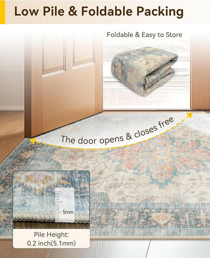 RELEANY Area Rugs 6'x9' Washable Non-Slip, Floral Vintage Distress Medallion - Image 3