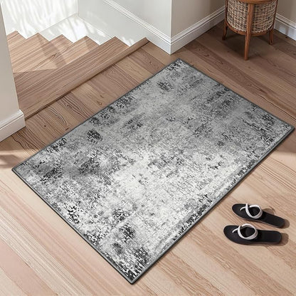 Entrance Rugs Indoor 2x4 Grey Entry Rug Washable Abstract Black Small Area Rug - Image 3
