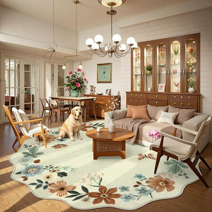Lahome Floral Washable Round Area Rug, Soft Round Rugs 6ft Ultra-Thin Non-Slip - Image 2