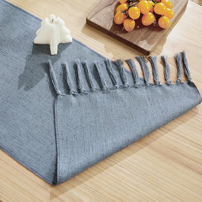 Cotton Linen Table Runner, 13x72 Inch, Dusty Blue - Image 4