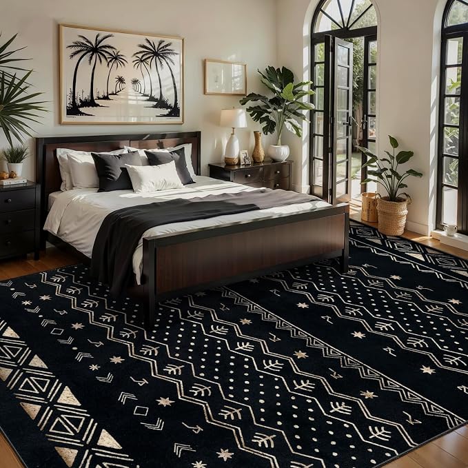 SERISSA 6x9 Area Rugs for Living Room, Washable Non-Slip Black Gold Grad Boho - Image 2