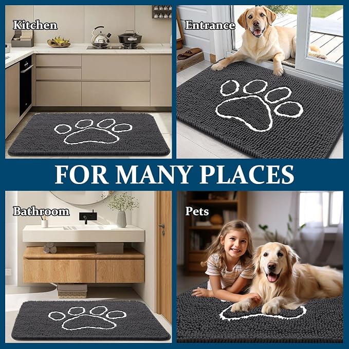 OLANLY Dog Door Mat for Muddy Paws 70x32, Paw Print Design, Absorbs Moisture - Image 8