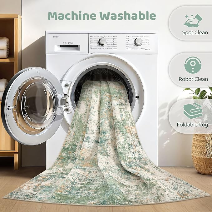 Runner Rug Kitchen Washable Rugs: 3x8 Non-Slip Abstract Soft Modern Stain - Image 2