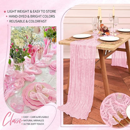 Showgeous 2 Pack Light Pink Cheesecloth Table Runners Boho Wedding Decor | - Image 5