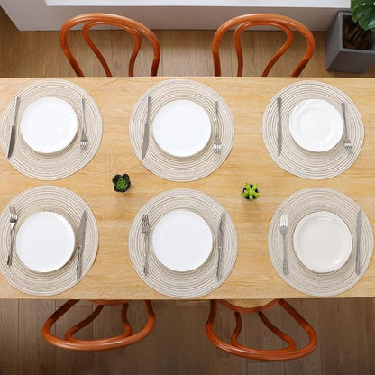 SHACOS Placemats Set of 8 Round Braided Place Mats 15 inch Washable Table Mats - Image 4