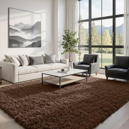 5x8 Area Rugs for Living Room: Soft Fluffy Shag Brown Rugs for Bedroom - Image 4