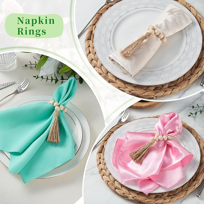 Napkin Rings Set of 6, Wooden Bead Napkin Rings - Image 6