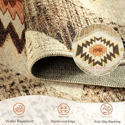 Area Rug 6x9 Rug Machine Washable Non-Slip Low Pile Print Pattern Western Rug - Image 3