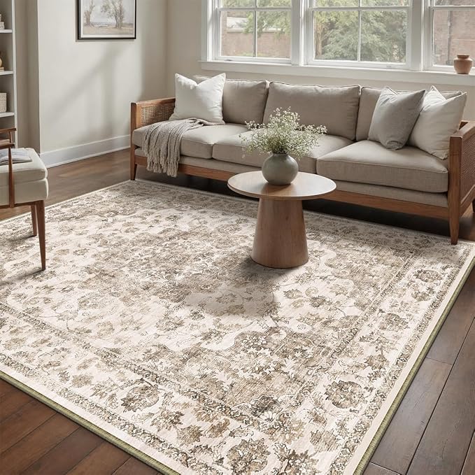 5x7 Washable Neutral Area Rug Brown Vintage Living Room Bedroom Carpet Non-Slip - Image 2