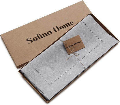 Solino Home 100% Pure Linen Dining Table Runner Grey Hemstitch, 14 x 108 in | - Image 5