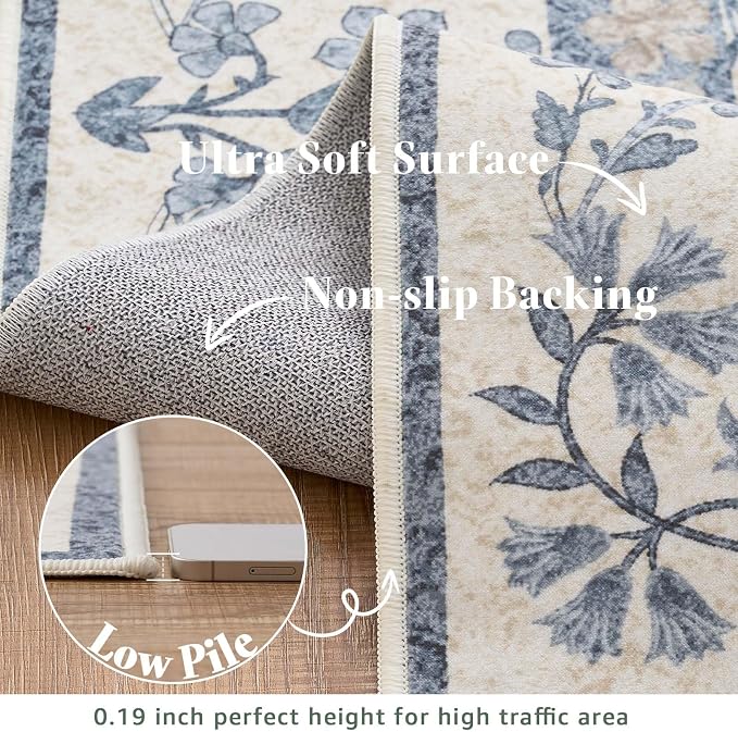 jinchan Zenith Round Rug 6ft Area Rug Soft 6'Round Vintage Floral Rug Non-Slip - Image 7