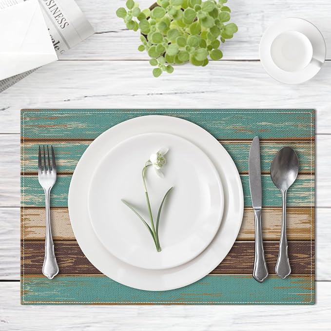 Emvency Farmhouse Placemats Set of 4, 12x18 Inch, Vintage Art | Green Art - Image 4