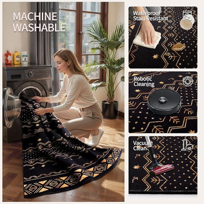 SERISSA 2x6 Kitchen Runner Rug, Washable Non-Slip Black and Gold Boho Rug - Image 4