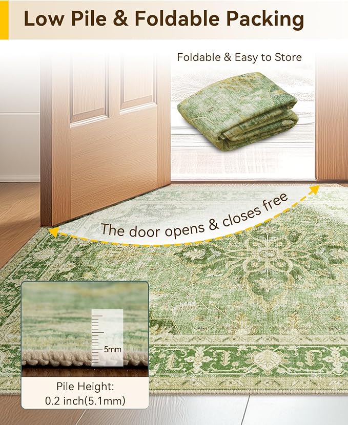 RELEANY Area Rugs 7'x9' Washable Non-Slip, Floral Vintage Distress Medallion - Image 5