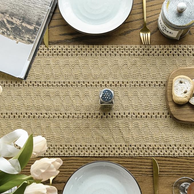 Artoid Mode Burlap Brown Woven Farmhouse Hollow Table Runner 12x48 Inch | - Image 3