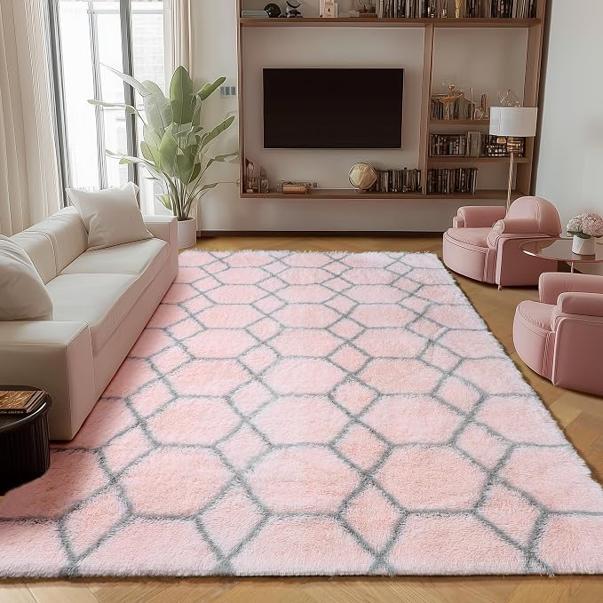 ONASAR 5x7 Area Rugs for Living Room Bedroom, Fluffy Pink and Grey Throw Rug - Image 5