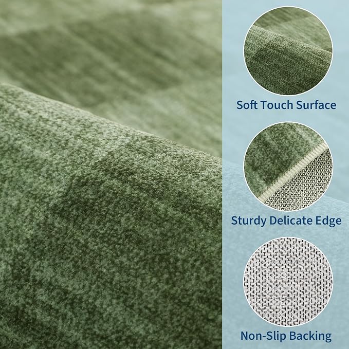 GarveeHome Moss Green Checkered Rug 5×7 Area Rugs - Image 6