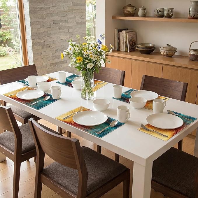 Emvency Farmhouse Placemats Set of 6, 12x18 Inch, Grunge Colorful | Farmhouse - Image 7