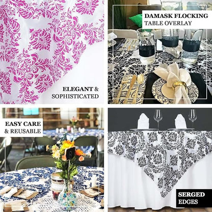 Efavormart Black Damask Flocking Square Tablecloth Overlay 60"x60" Square - Image 4