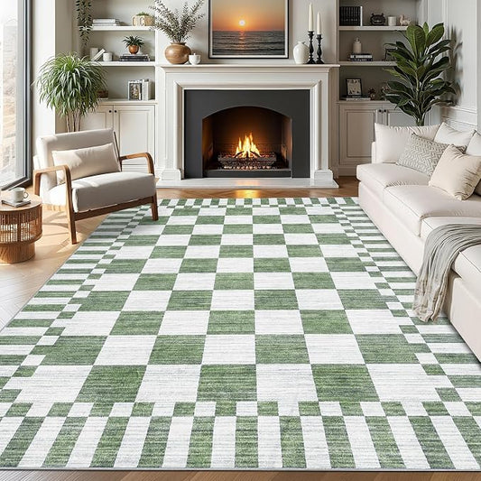 GarveeHome Sage Green Checkered Rug 4×6 Area Rugs by GarveeHome