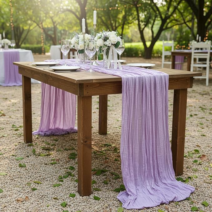 1 Pack Lilac Purple Cheesecloth Table Runner 120 Inch Boho Wedding Decor | - Image 7