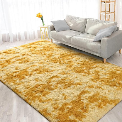 FlyDOIT Large Area Rugs for Living Room, 4x6 Feet Tie-Dyed Orange Shaggy Rug - Image 9