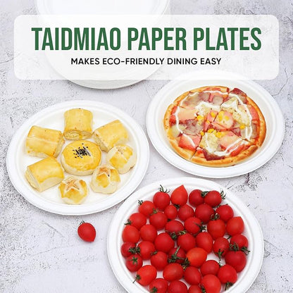 TaidMiao Heavy Duty Disposable Paper Plate 9 inch, 100% Compostable, 100 Pack | - Image 7