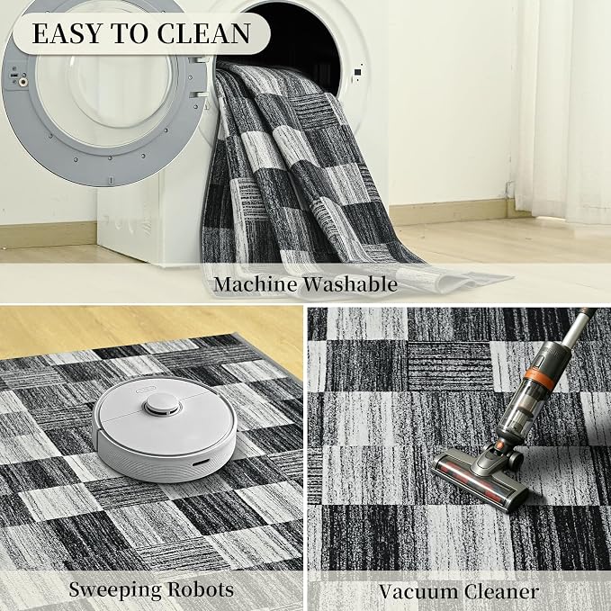 Terrug Black and White Checkered Rug - Image 7