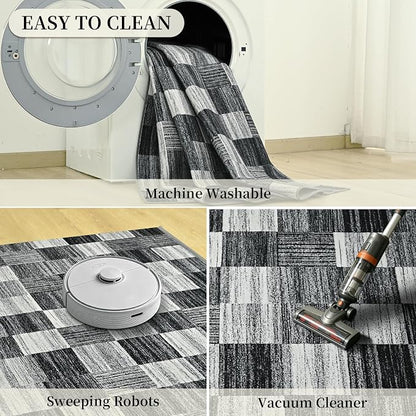Terrug Black and White Checkered Rug - Image 7
