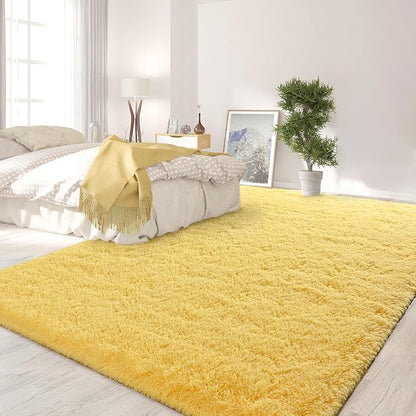 FlyDOIT Large Area Rugs for Living Room, 5x8 Feet Yellow Shaggy Rug Fluffy - Image 3